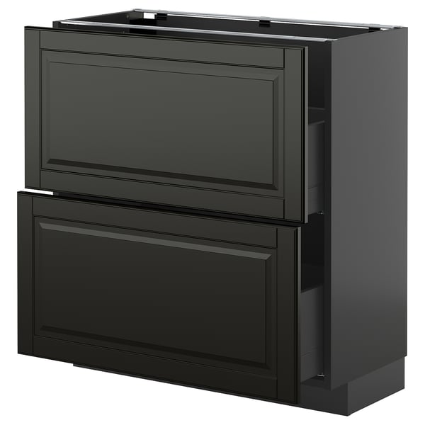 Schwarze METOD-Küchenzeile mit zwei großen Schubladen und Schrank, schlankes Design.