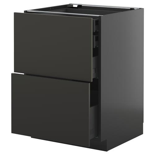 Moderner schwarzer METOD-Küchenschrank mit zwei glatten Schubladenfronten und schlankem Design.