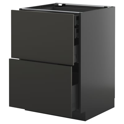 Moderner schwarzer METOD-Küchenschrank mit zwei glatten Schubladenfronten und schlankem Design.
