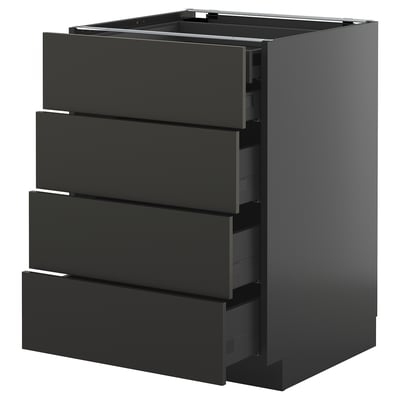 Ein schwarzer METOD Küchenschrank mit vier voll ausziehbaren Schubladen in mattem Schwarz.