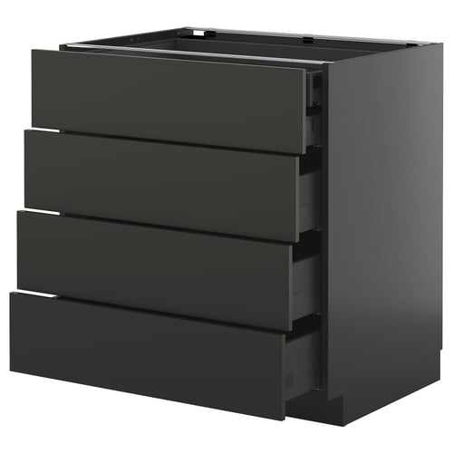 Moderne schwarze Küchenzeile mit vier Schubladen, schlankem und stilvollem Design.