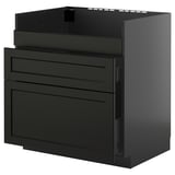 Schwarzer Küchenschrank mit drei Schubladen, modernes Design, Eschenholz-Finish.