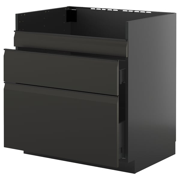 Schwarzer METOD-Küchenschrank mit zwei Schubladen und hohem Querschnitt, schlankes, modernes Design.