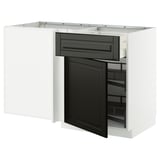 Moderner schwarz-weißer Küchenschrank mit ausziehbarem Regal, schlankes Design.