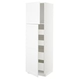 Ein weißer METOD-Küchenschrank mit verstellbaren Regalen und Doppeltüren. Es ist ein schlankes, modernes Design mit einem robusten Rahmen.