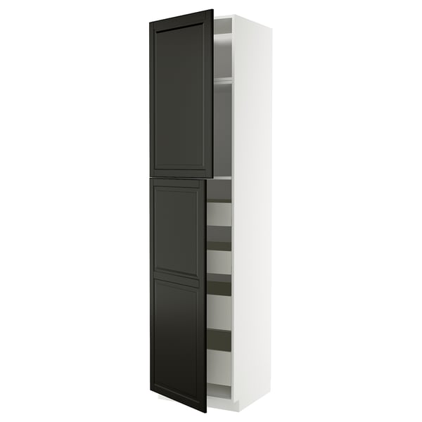 METOD-Schrank mit schwarzem Rahmen, hoch, rechteckig mit offenen Regalen, modernes minimalistisches Design.