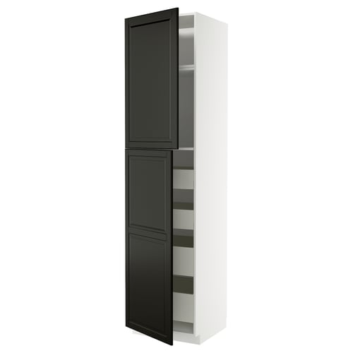 METOD-Schrank mit schwarzem Rahmen, hoch, rechteckig mit offenen Regalen, modernes minimalistisches Design.