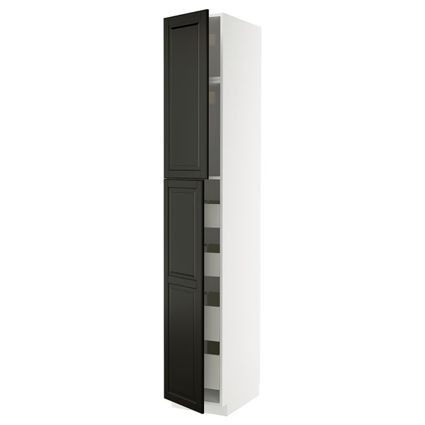 METOD Küchenschrank, schwarz, hoch, rechteckig, schlankes Design.
