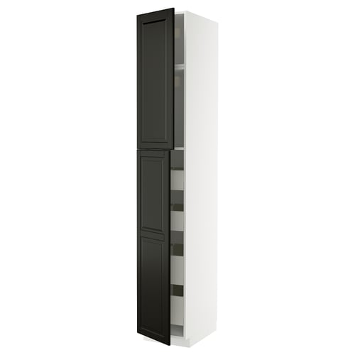 METOD Küchenschrank, schwarz, hoch, rechteckig, schlankes Design.