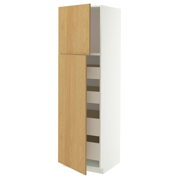METOD / MAXIMERA Hochschr+2 Tü/4 Sch, weiß/Sinarp Eichenfurnier, 60x60x200 cm