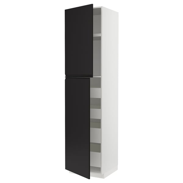 Moderner Küchenschrank: METOD in schlichtem Schwarz-Weiß mit minimalistischen Griffen.