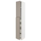 Höhenverstellbarer hellbeiger Küchenschrank mit 2 Türen und grauen Griffen, modernes Design mit Metallic- und Kunststoffmaterialien.
