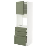 Ikea METOD Küchenzeile, graugrün, mit Schubladen und Schrank.