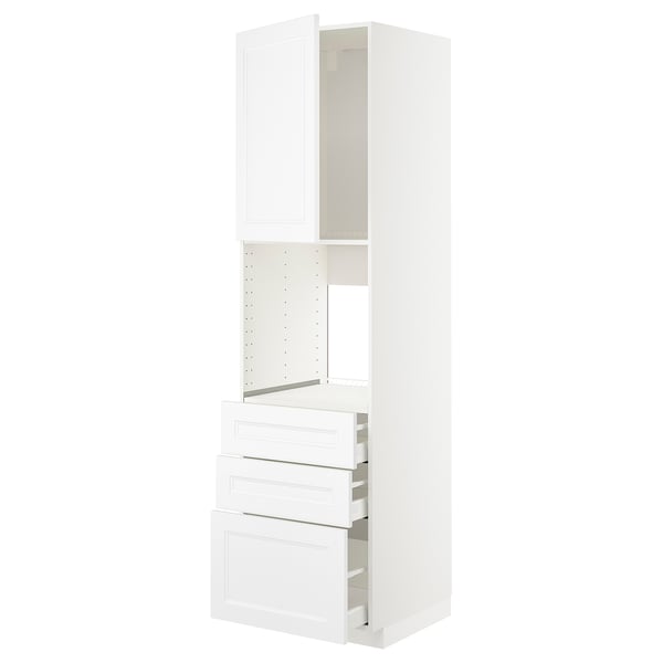 Weißer METOD-Küchenschrank mit Schubladen und Regalen.