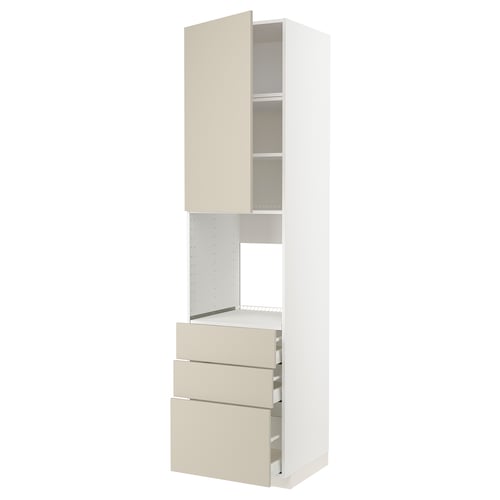 Weißer METOD-Küchenschrank mit beigen Türen, modernem Design, glatten Oberflächen.