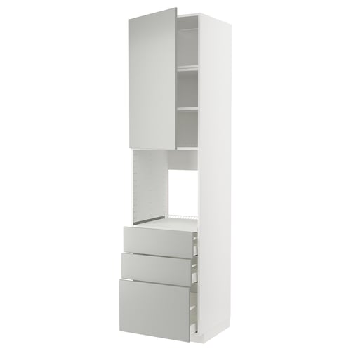 Ein weißer METOD-Küchenschrank mit hellgrauen Schubladen, modernes Design.
