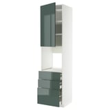 Ein METOD Küchenschrank in hochglänzendem Graugrün mit Schubladen und Einlegeböden.