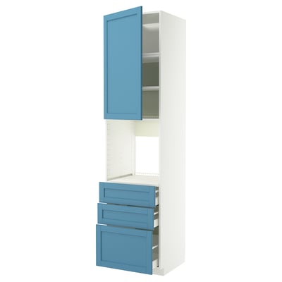 METOD / MAXIMERA Hochschr f Of+Tü/3 Sch, weiß/Lerhyttan blau, 60x60x240 cm