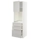 Weißer METOD-Küchenschrank mit abgeschrägten grauen Schubladen und Türen, drei Schubladen und einer Tür, modernes Design.