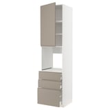 Moderne Küchenzeile: METOD in Grau-Beige, drei Schubladen, zwei Regale, schlichtes Design.