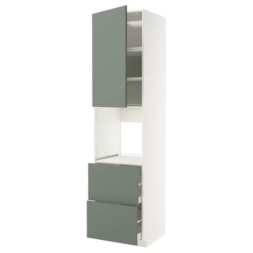 METOD Küchenschrank, graugrüne Türen & Griffe, modernes Design mit Ablagefächern.