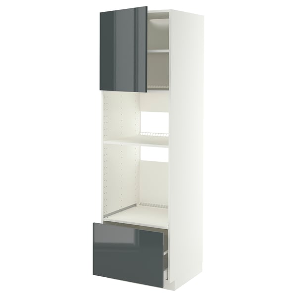 METOD / MAXIMERA Hochschrank für Einbaugeräte, weiß/Kallarp Hochglanz dunkel graugrün, 60x60x200 cm