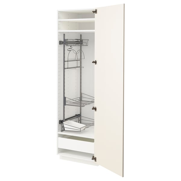METOD / MAXIMERA Hochschrank mit Putzschrankeinr., weiß/Bodbyn elfenbeinweiß, 60x60x200 cm