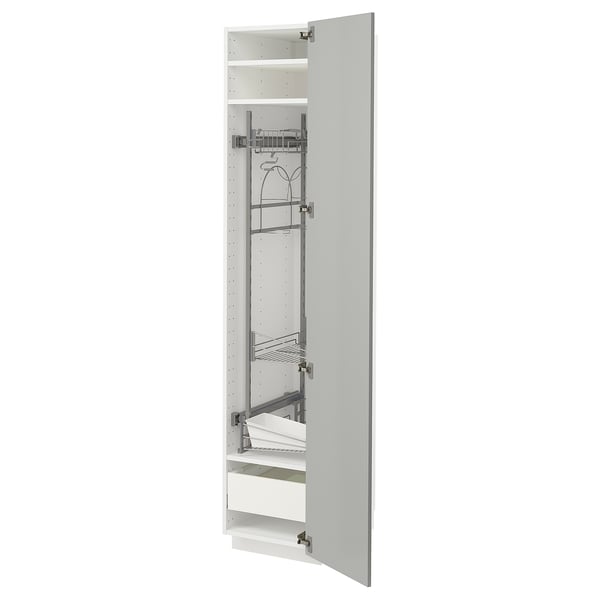 METOD / MAXIMERA Hochschrank mit Putzschrankeinr., weiß/Havstorp hellgrau, 40x60x200 cm