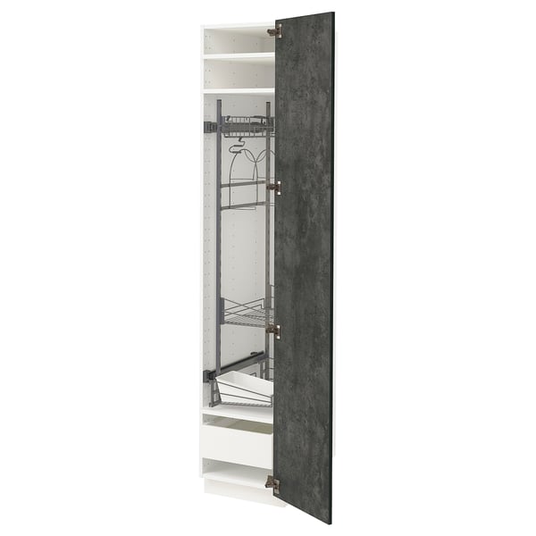METOD / MAXIMERA Hochschrank mit Putzschrankeinr., weiß/Kalhyttan Betonmuster dunkelgrau, 40x60x200 cm