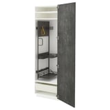 Moderner Küchenschrank, dunkelgrau, Metall & Spanplatte, offenes Design, verstellbare Regale.