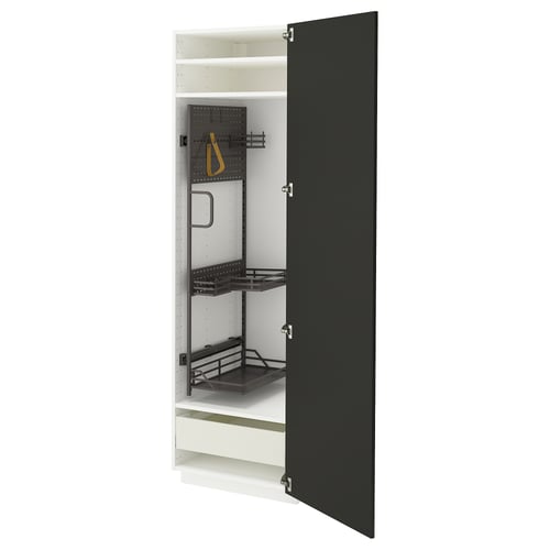 METOD Küche: Hochschrank mit ausziehbarem Regal, mattschwarze Tür, 3 Einlegeböden.