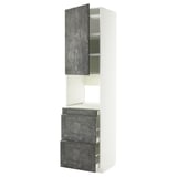 METOD / MAXIMERA HS f Kombimikro m Tür/3 Schub, weiß/Kalhyttan Betonmuster dunkelgrau, 60x60x240 cm
