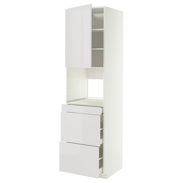 METOD / MAXIMERA HS f Kombimikro m Tür/3 Schub, weiß/Ringhult hellgrau, 60x60x220 cm