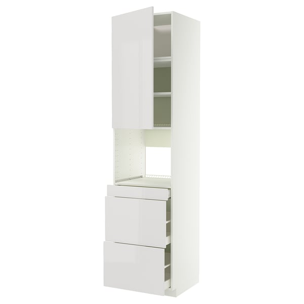 METOD / MAXIMERA HS f Kombimikro m Tür/3 Schub, weiß/Ringhult hellgrau, 60x60x240 cm