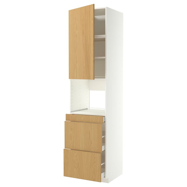 METOD / MAXIMERA HS f Kombimikro m Tür/3 Schub, weiß/Sinarp Eichenfurnier, 60x60x240 cm