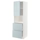 Ein weißer ikea METOD Küchenschrank in hochglänzendem Graublau mit Schubladen und einem Regal.