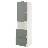 Ikea METOD Küchenzeile, weiß & graugrün, schlank & modern, hoch mit Schubladen & Regalen.