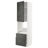 Weißer METOD-Küchenzeile mit grauen Türen in Betonoptik, modernem Design, verstellbaren Regalen und dunklen Griffen.