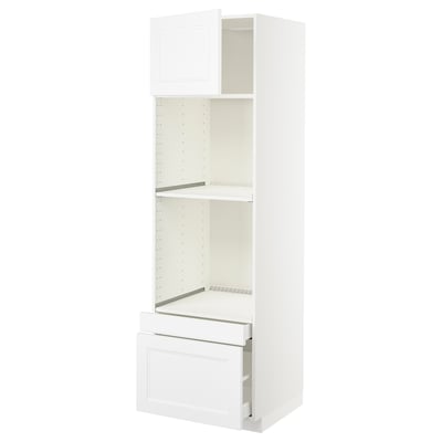 Ein weißes METOD-Küchenschrank-Set mit einem Hochschrank mit Schublade und verstellbaren Einlegeböden.