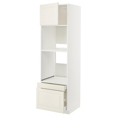 Weißer Küchenschrank mit ausziehbarer Schublade und Einlegeböden, modernes Design.