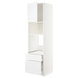 Eine weiße METOD-Küchenzeile mit Schubladen und Regalen. Es ist ein sauberes, modernes Design mit einem Schrank und mehreren Aufbewahrungsmöglichkeiten.