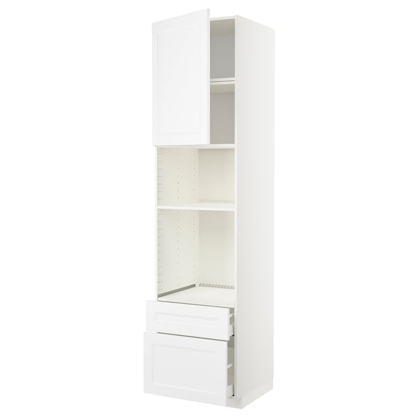 Weißer METOD-Küchenschrank mit Schränken, Regalen und Schubladen.