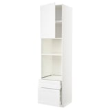 Weißer METOD-Küchenschrank mit Schränken, Regalen und Schubladen.