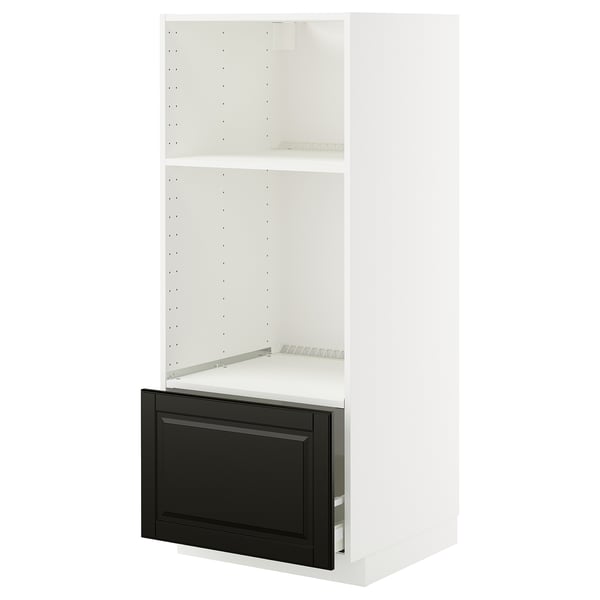 Weißer METOD Küchenschrank mit schwarzer Schublade, modernes Design.