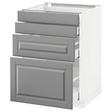 Ikea METOD Küchenschrank, weiß & grau, 3 Schubladen, abgeschrägte Kanten, stabiler Rahmen.