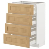 Moderner METOD Küchenschrank mit 4 Schubladen aus hellem Holz, teilweise offen, schlankes Design.