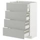 Ein moderner, hellgrauer ikea METOD Küchenschrank mit vier Schubladen in minimalistischem quadratischem Design.