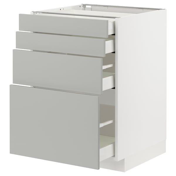 METOD Küchenschrank, hellgrau, quadratisches Design mit vier Schubladen.