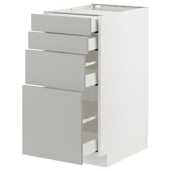 METOD Küchenzeile. Weiß und Grau. 4 Schubladen. Modernes, klares Design. Metall und Holz.