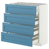 METOD / MAXIMERA Unterschr., 4 Fronten/4 Schubladen, weiß/Lerhyttan blau, 80x37 cm